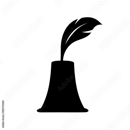 Vintage black quill pen in inkwell, traditional writing icon Vector, illustration