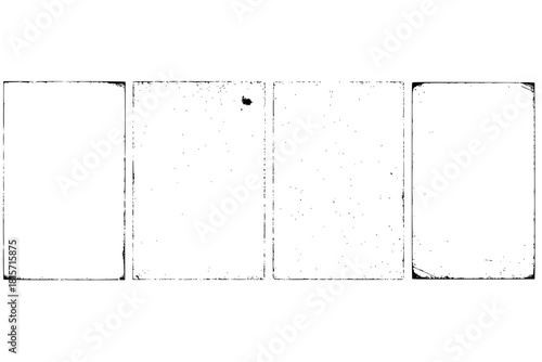 Realistic grainy texture, overlay stamps, worn paper effect. Overlay frame texture with old, grunge, dust, vintage, frayed edges, grainy effects. Old paper stamps set with distress grain. Vector set