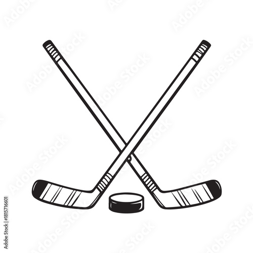 Hockey Sticks and Puck Icon Ice Hockey Symbol Sports Equipment Vector