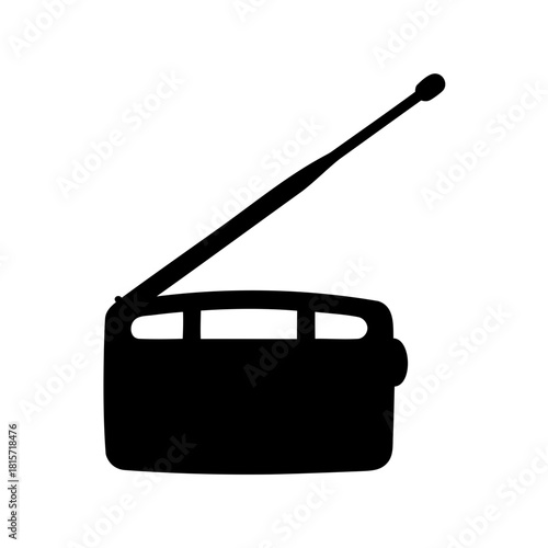A simple stylized illustration of a vintage radio broadcasting station device