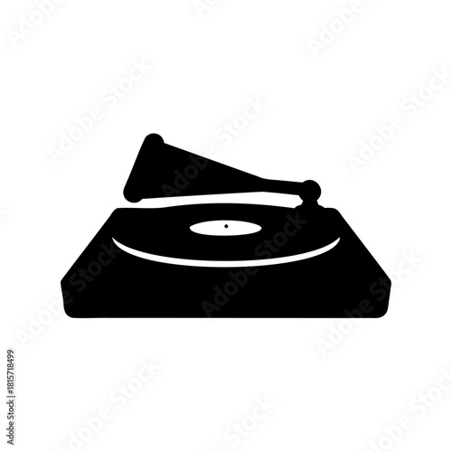 Silhouette illustration of a vintage gramophone player in retro style
