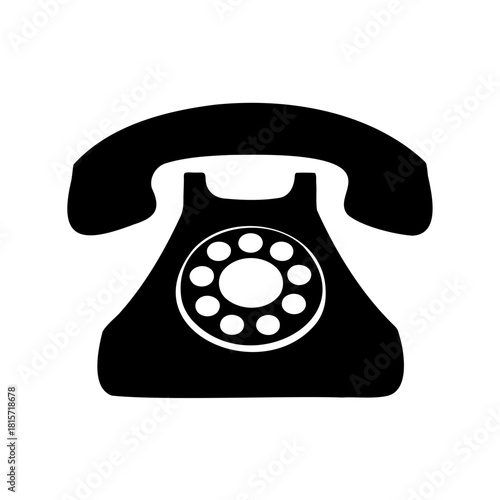 Isolated silhouette of a vintage rotary dial telephone on a white background
