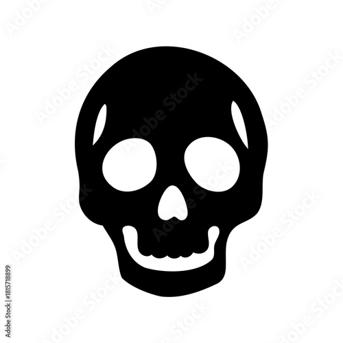 A black and white skull illustration evoking themes of mortality and Halloween