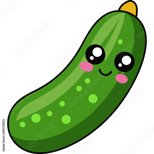 Adorable kawaii green cucumber character illustration with cute face