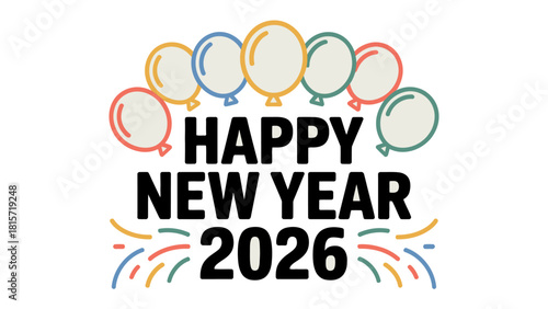 New Year Celebration: A vibrant and colorful design for the upcoming New Year, radiating a sense of joy and anticipation. Balloons and festive elements create a lively atmosphere.