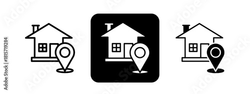 Address Solid color and black line drawing vector illustration set