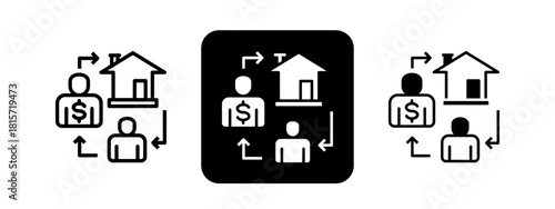 Broker Solid color and black line drawing vector illustration set