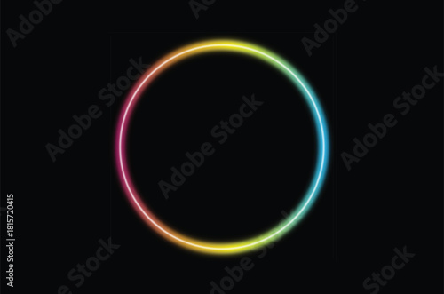 Glowing neon oval frame with rainbow gradient on a black background