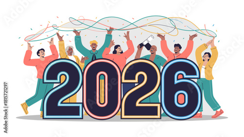 New Year Vision 2026: A vibrant collective embraces the future, united in anticipation and hope, as they usher in the year 2026 with a colorful vision for progress.