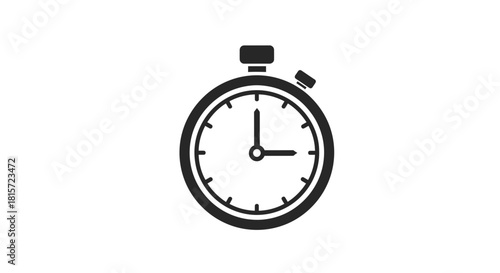 Simple black and white icon of a stopwatch measuring time, isolated on