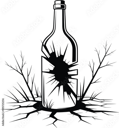 Broken Bottle Shatter Illustration.