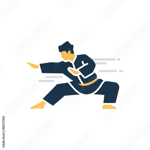 Martial arts athlete in a dynamic fighting stance, showcasing the power and discipline of martial arts training