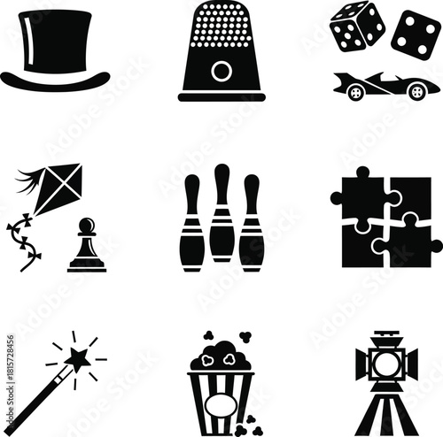 Collection of game, hobby, and entertainment icons