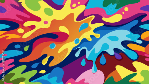 Colorful pop art wall background, abstract vector pattern, spray paint splashes and strokes, expressive hand-drawn street art style