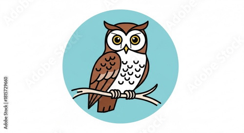 Adorable owl perched on branch, a charming illustration perfect for children's books or educational materials. Eye-catching design with a delightful feel