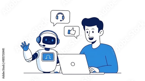 A friendly AI-powered chatbot assists a user with online customer support, illustrating modern digital assistance and efficient technological solutions for businesses