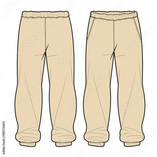 Women's sweatpants design technical flat sketch vector mockup template.