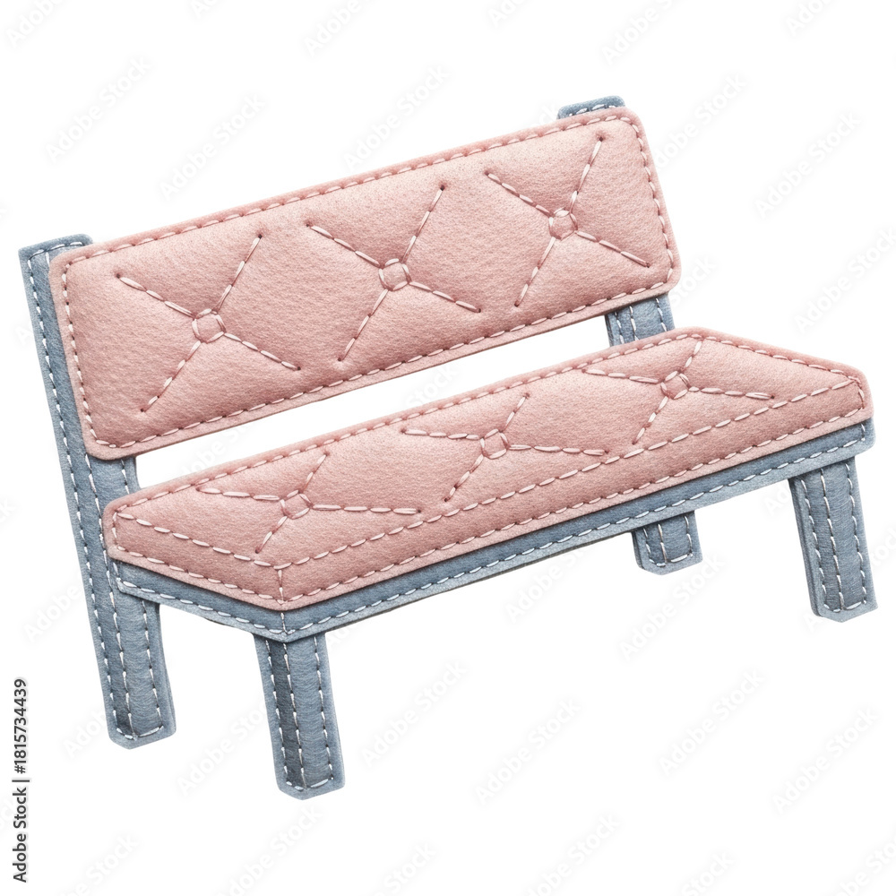 Obraz premium Stylized decorative quilted pink and gray felt bench craft element on transparent background