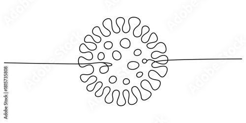 Single line art illustration of virus or bacteria cell organism