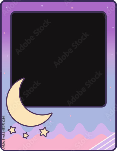 aesthetic gradient photo frame with crescent moon and stars design
