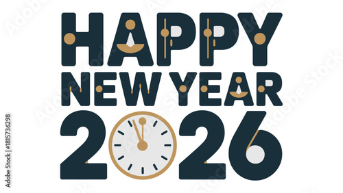 Happy New Year 2026: A festive graphic announcing the arrival of the year 2026, accompanied by a clock at the hour, setting the stage for new beginnings, resolutions, and joyous celebrations.