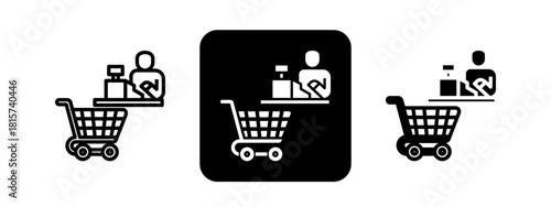 Cashier Solid color and black line drawing vector illustration set