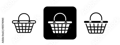 Shooping Basket Solid color and black line drawing vector illustration set