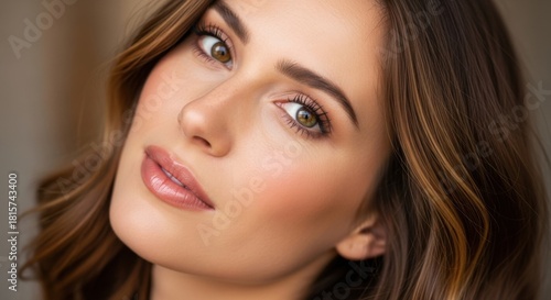 Wallpaper Mural close-up portrait of a young woman with radiant skin and soft makeup Torontodigital.ca