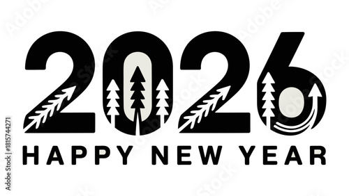 New Year 2026: The New Year's message artfully combines the numbers of the year with festive design elements, conveying a feeling of forward momentum and celebration of new beginnings.