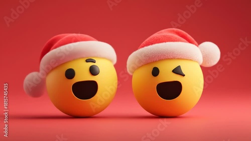 Happy Christmas Emojis Wearing Santa Hats