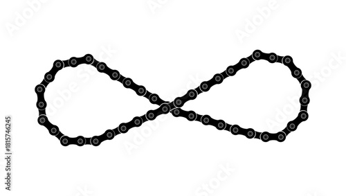 Infinity bicycle chain, black isolated silhouette