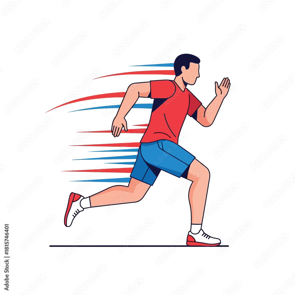 Obraz premium Illustration of a man running fast, depicted with motion lines suggesting speed and movement.
