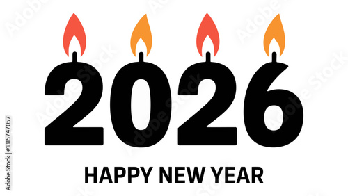 New Year Celebration 2026: A vibrant depiction of the upcoming year, 2026, is illuminated by candle flames above, heralding a celebratory Happy New Year. It is a visual representation of hope.