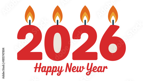 New Year Wishes: The vibrant illustration depicts a celebration for the upcoming year 2026, with the numbers as candles, ignited with flames, heralding a future full of hope and joy.