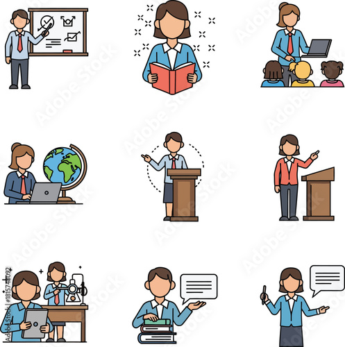 Diverse Educators Demonstrating Teaching Styles and Tools for Educational Concepts