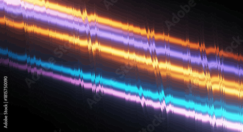 Abstract digital glitch art background with vibrant neon light streaks and waveform distortion on black