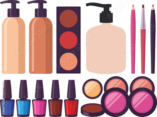 Flat Beauty Makeup Cosmetics Collection Set .