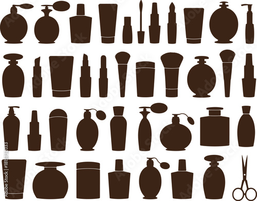 Cosmetics and Beauty Products Silhouettes Vector Set .