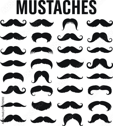Mustache silhouette vector set .