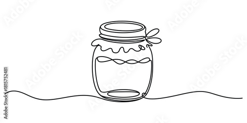 Continuous line drawing of a glass jar with a decorative lid