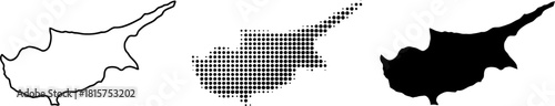 Cyprus Map Collection: Outline, Halftone Dots, Solid Fill