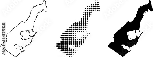Monaco Outline Map with Halftone and Silhouette Vector Graphics