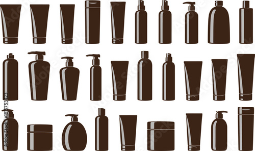 Cosmetic Packaging Bottles Silhouettes Vector Set .
