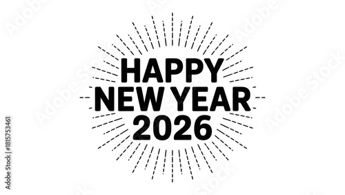 Happy New Year 2026: A minimalist greeting card design expressing well wishes for the coming year. This vector illustration radiates a sense of optimism, celebration, and anticipation.