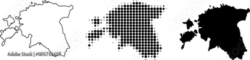 Estonia Map Outline Halftone Silhouette Set