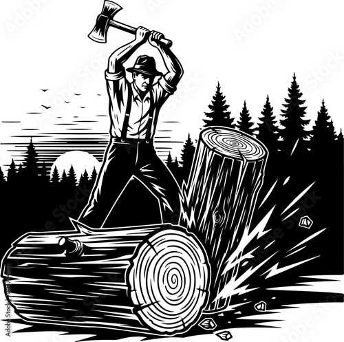 Lumberjack Wood Splitter Illustration