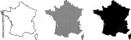 France Map Set: Outline, Dotted, and Silhouette Illustrations