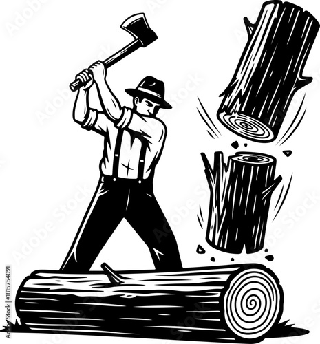 Lumberjack Wood Splitter Illustration