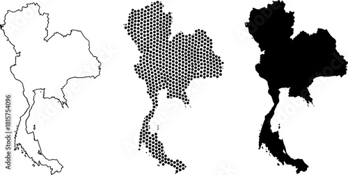 Thailand Map Set Line Dot Silhouette
