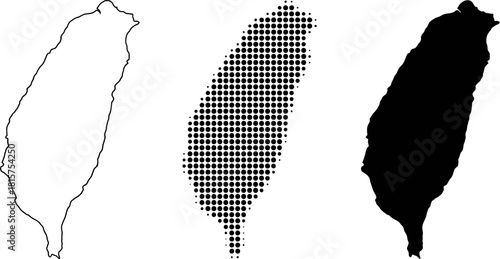 Taiwan Map Set Outline Silhouette Halftone